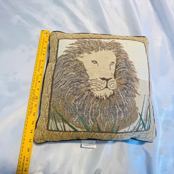 1 Tapestry Lion Golden Brown Throw Pillow by Riverdale 15 Inch Decorative Square - Picture 5 of 11